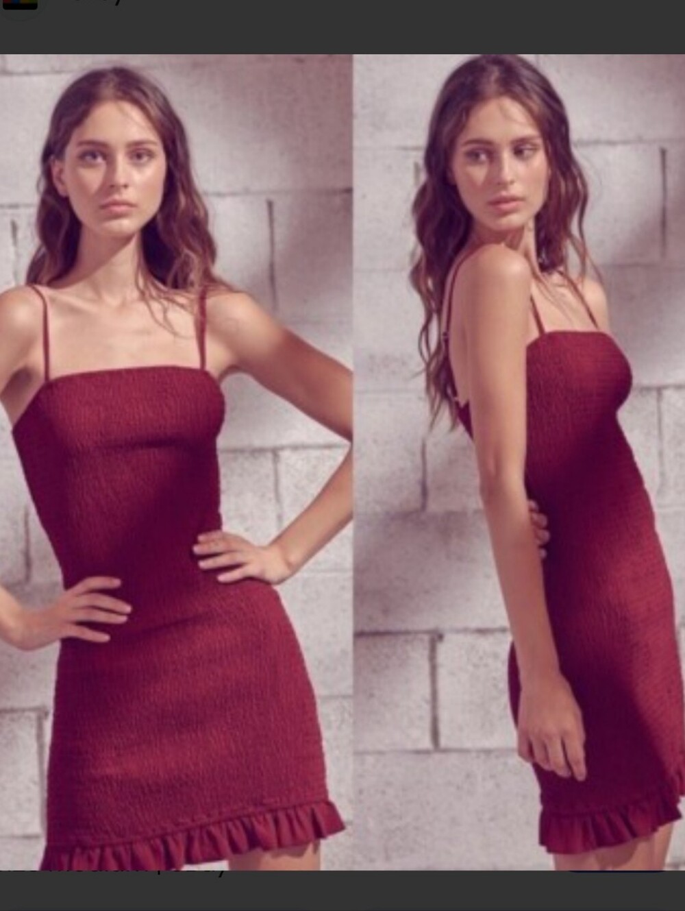 Storia Burgundy Smocked Mini Dress with Ruffle Hem